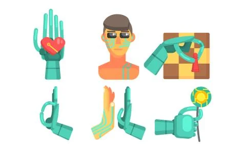Artificial Intelligence Signs Set, Robotic Cybernetic Artificial Technology Illustrazione stock