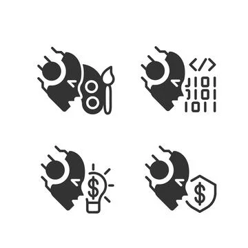 Artificial intelligence skills black linear glyph icons set Stockillustratie
