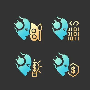 Artificial intelligence skills gradient glyph icons set with lineart Stockillustratie