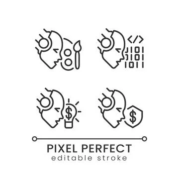 Artificial intelligence skills pixel perfect linear icons set Stockillustratie