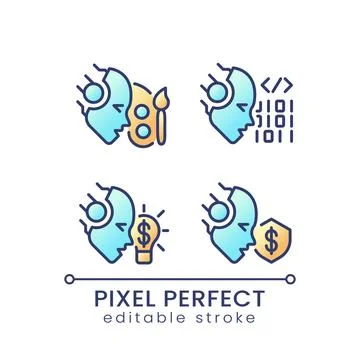 Artificial intelligence skills pixel perfect color gradient icons set Stockillustratie