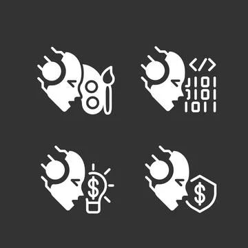 Artificial intelligence skills white linear glyph icons set for night mode Stockillustratie