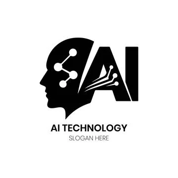 Artificial Intelligence Smart Brain Logo Design with Tech Connections Stock Illustration