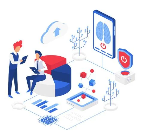 Artificial intelligence smart data storing center Stock Illustration