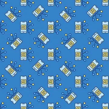 Artificial Intelligence Smart Phone Gadget vector AI Smartphone colored Sea.. Stock Illustration