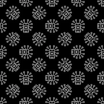 Artificial Intelligence Smart Phone vector AI Phone dark Seamless Pattern i.. Stock Illustration