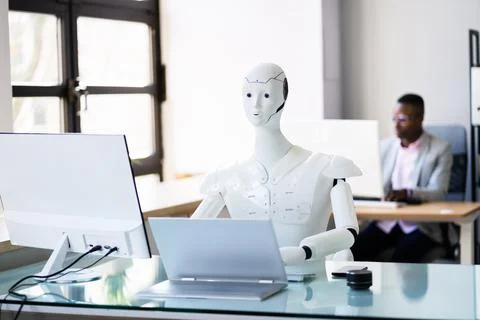 Artificial Intelligence Smart Robot Replacing Human Stock Photos
