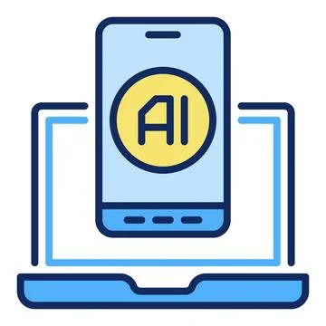 Artificial Intelligence Smartphone and Laptop Computer with vector AI color.. Illustrazione stock