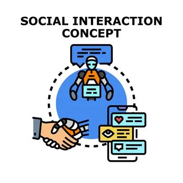Artificial intelligence social interaction concept connecting people Stock Illustration