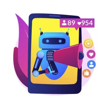 Artificial intelligence in social media abstract concept vector illustration. 库存插图