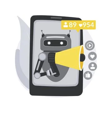 Artificial intelligence in social media abstract concept vector illustration. Stock Illustration