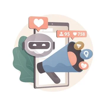 Artificial intelligence in social media abstract concept vector illustration. Stock Illustration
