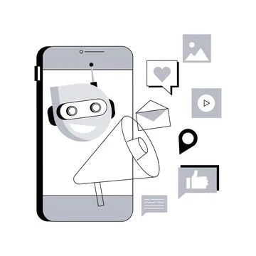 Artificial intelligence in social media abstract concept vector illustration. Stockillustratie