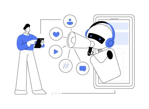 Artificial intelligence in social media abstract concept vector illustration. Stock Illustration