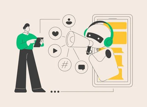 Artificial intelligence in social media abstract concept vector illustration. Stock Illustration