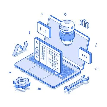 Artificial intelligence software development coding programming minimalist .. イラスト素材