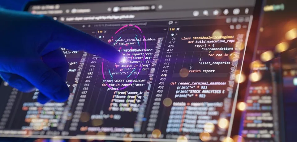 Artificial Intelligence Software Development Concept With Programmer Touching Stock Photos