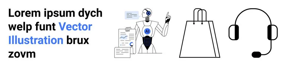 Artificial Intelligence Solutions with Robot Assistant, Shopping Concept, and Stock Illustration