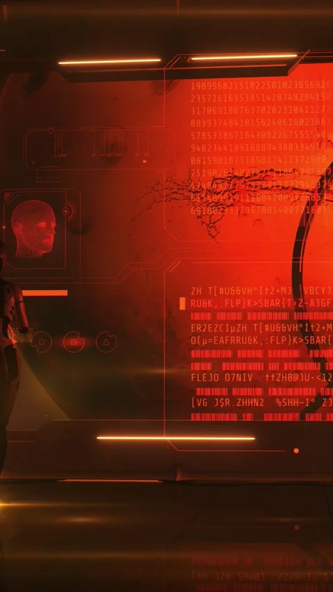 Artificial intelligence in a spaceship orbiting Mars, 3D render. Stock Footage 256059524