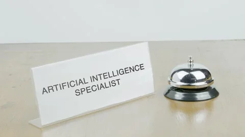 Artificial Intelligence Specialist Office or Room with Hand Ringing The Bell Stock Footage 300578271