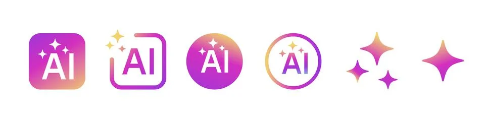 Artificial intelligence stars app logo. Generative Ai logo or icon set Stock Illustration