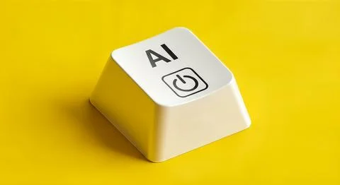 Artificial intelligence start concept, white computer keyboard button featuri Fotos Stock