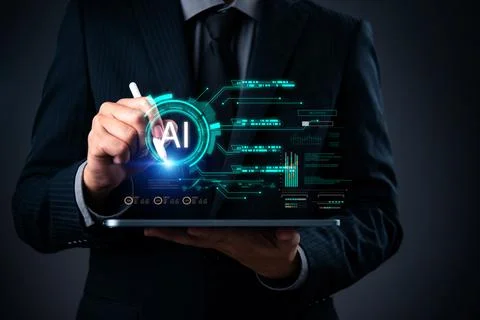 Artificial intelligence strategy development in business with digital AI an.. Stock Photos