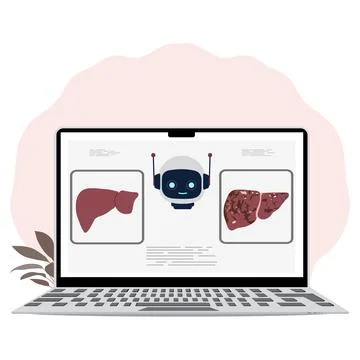 Artificial intelligence studying liver health concept on laptop screen with.. Stock Illustration