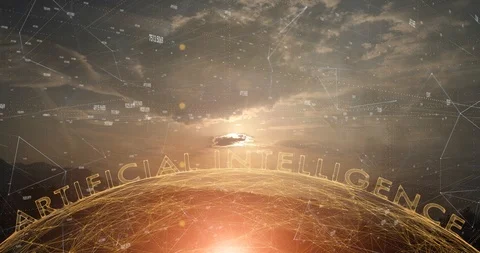 Artificial intelligence sunset landscape Stock Footage 99553976