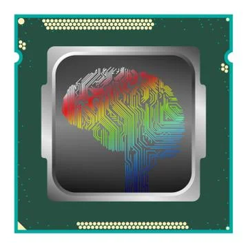 Artificial intelligence super brain computer chip or machine learning CPU Stock Illustration