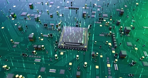 Artificial Intelligence Supported Powerful CPU Processor. Data Signals. Stock Footage 264615126