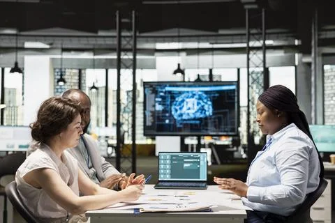 Artificial intelligence supporting HR team to review candidates profiles Stock Photos