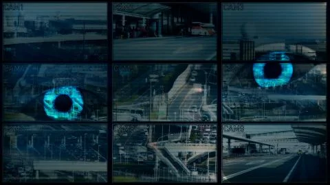 Artificial Intelligence Surveillance Multicam System Illustrazione stock