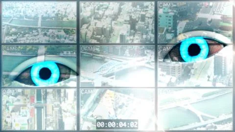 Artificial Intelligence Surveillance Multicam System 스톡 일러스트