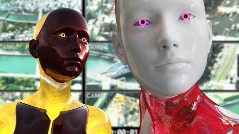 Artificial Intelligence Surveillance Multicam System Ilustración de archivo