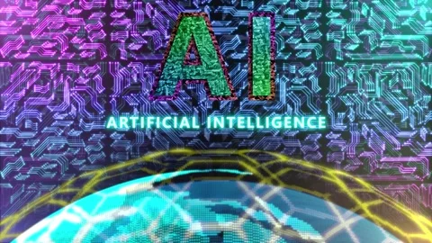Artificial intelligence syber space animation with blur globe Stock Footage 253556392