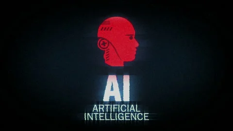 Artificial intelligence symbol on analog screen VHS style Stock Footage 239776451