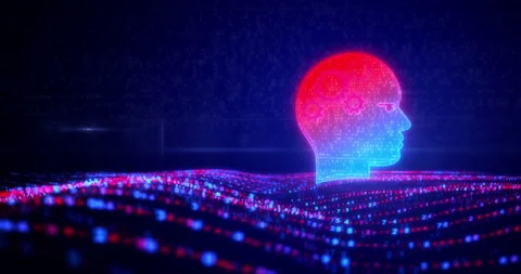 Artificial intelligence symbol on flowing digital waves Stock Footage 326305546