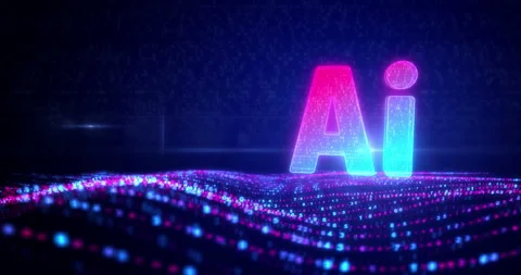 Artificial intelligence symbol on flowing digital waves Stock Footage 329610349