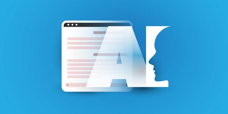 Artificial intelligence symbol with human profile on a web browser window. .. Illustration