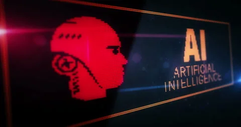 Artificial intelligence symbol light flashing on digital display Stock Footage 239623597