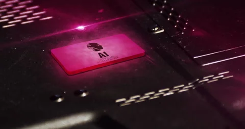 Artificial intelligence symbol light flashing on metal control panel lamp Stock Footage 239833131