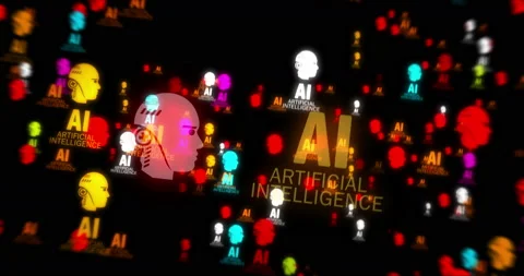 Artificial intelligence symbol tunnel effect fly between Stock Footage 239776310