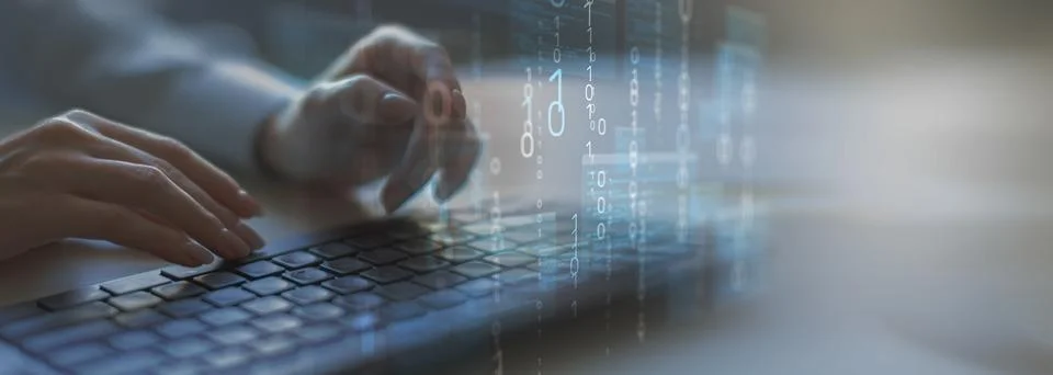 Artificial Intelligence System for Data Analysis with Human Hand Typing on .. 写真素材