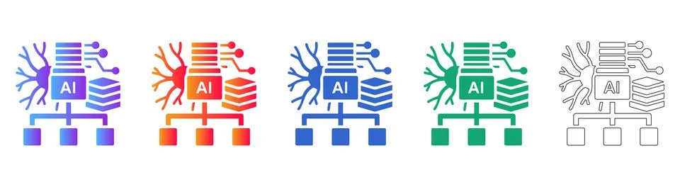 Artificial Intelligence System Icons Illustrazione stock
