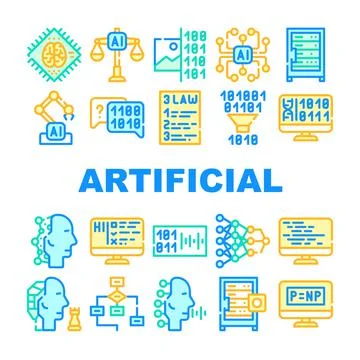 Artificial Intelligence System Icons Set isolated illustration 스톡 일러스트