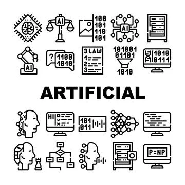Artificial Intelligence System Icons Set isolated illustration 스톡 일러스트
