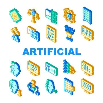 Artificial Intelligence System Icons Set isolated illustration Stock Illustration