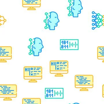 Artificial Intelligence System Icons Set isolated illustration 스톡 일러스트