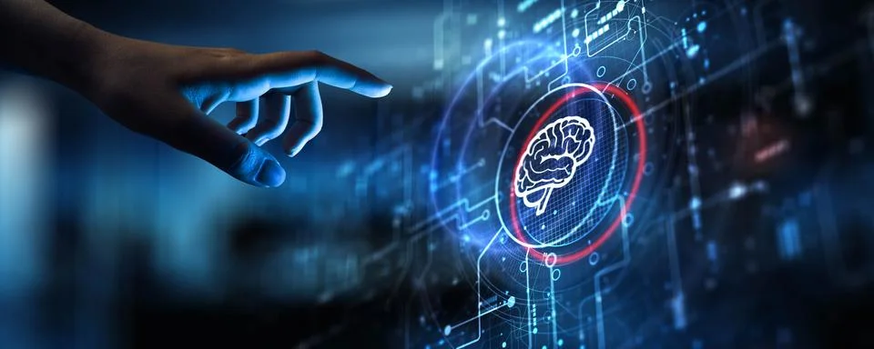 Artificial Intelligence System with Neural Network Circuitry on Touch Interfa Stock Photos